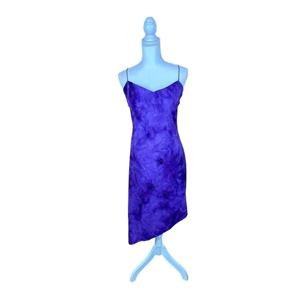 Y2K Feel Asymmetrical Purple Womens Mid Length Spaghetti Strap Dress Size Medium
